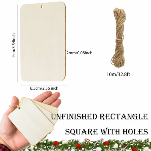 Wooden tags with Holes Wood Ornaments for Holiday Gift Tags DIY Craft Hanging Decorations Painting - Image 2