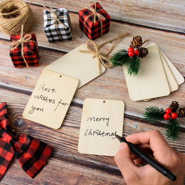 Wooden tags with Holes Wood Ornaments for Holiday Gift Tags DIY Craft Hanging Decorations Painting - Image 4