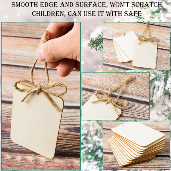 Wooden tags with Holes Wood Ornaments for Holiday Gift Tags DIY Craft Hanging Decorations Painting - Image 3