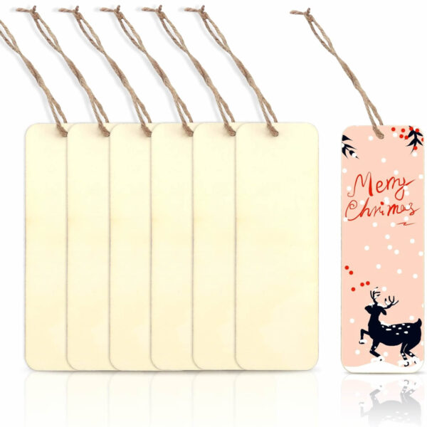 Blank Wooden Bookmarks with holes and ropes for DIY Crafts Painting Wedding Birthday Party Decors - Image 2