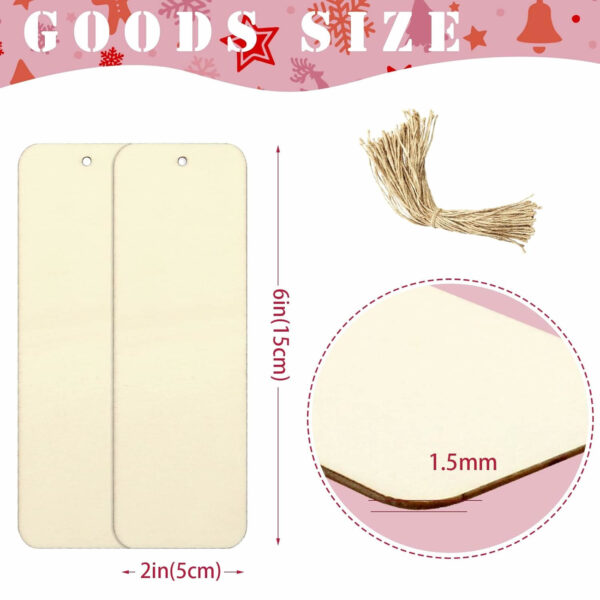 Blank Wooden Bookmarks with holes and ropes for DIY Crafts Painting Wedding Birthday Party Decors - Image 3