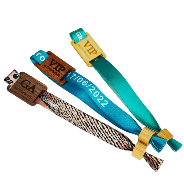 RFID Fabric Wristbands Bracelets with Wood Slider - Image 3