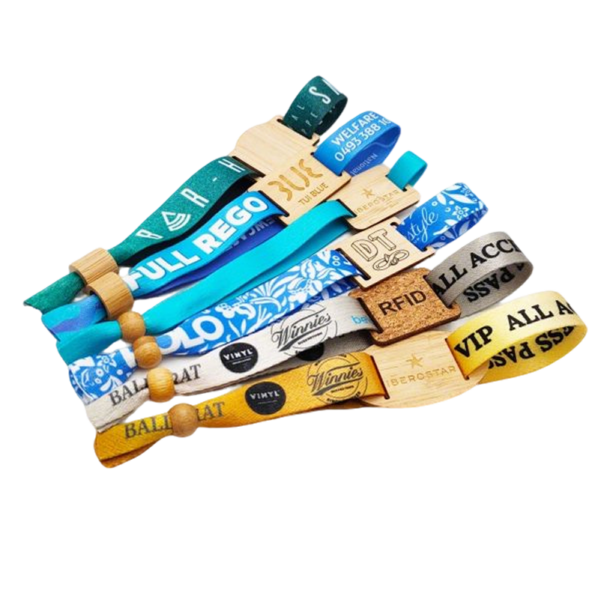 RFID Fabric Wristbands Bracelets with Wood Slider - Image 2