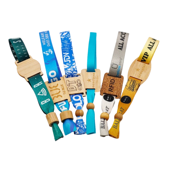 RFID Fabric Wristbands Bracelets with Wood Slider